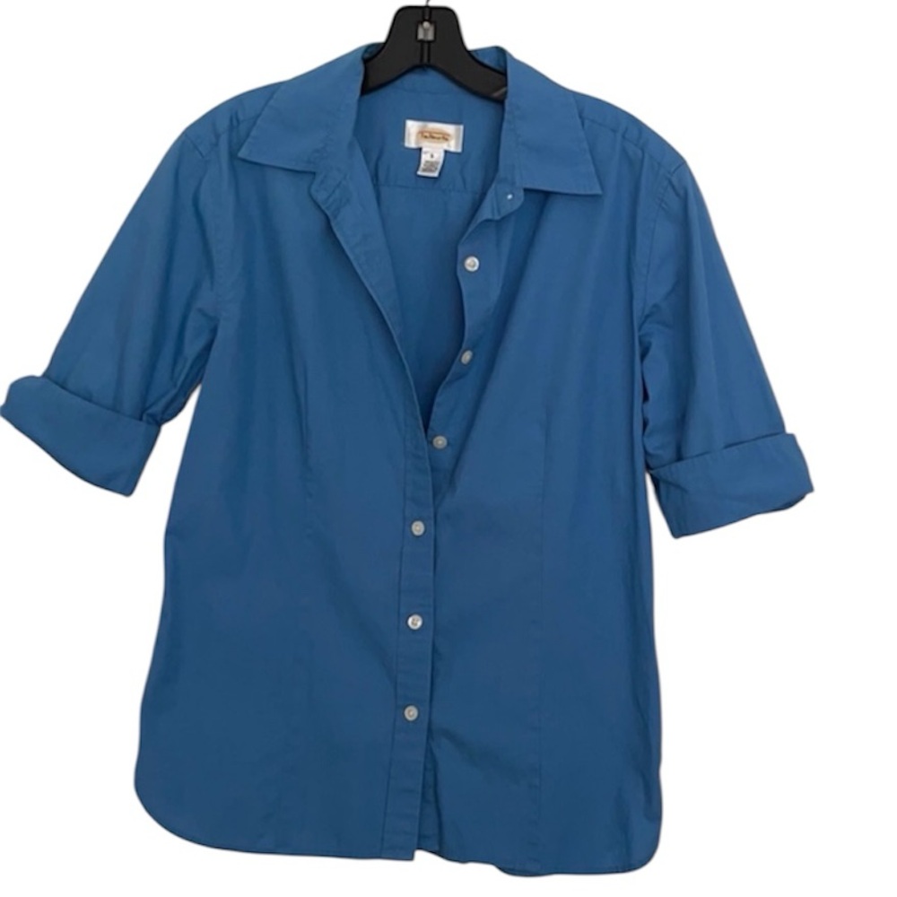 Vintage Talbots Blue 100% Cotton Shortsleeved Button Blouse Size S